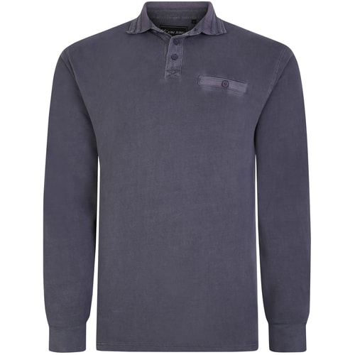 KAM Distressed Washed Long Sleeve Polo Slate